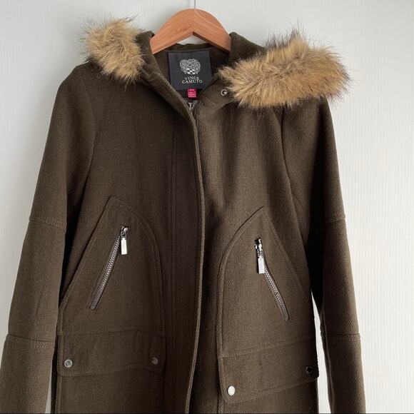 Vince Camuto wool blend basket weave faux fur edging in the hood - Picture 4 of 16